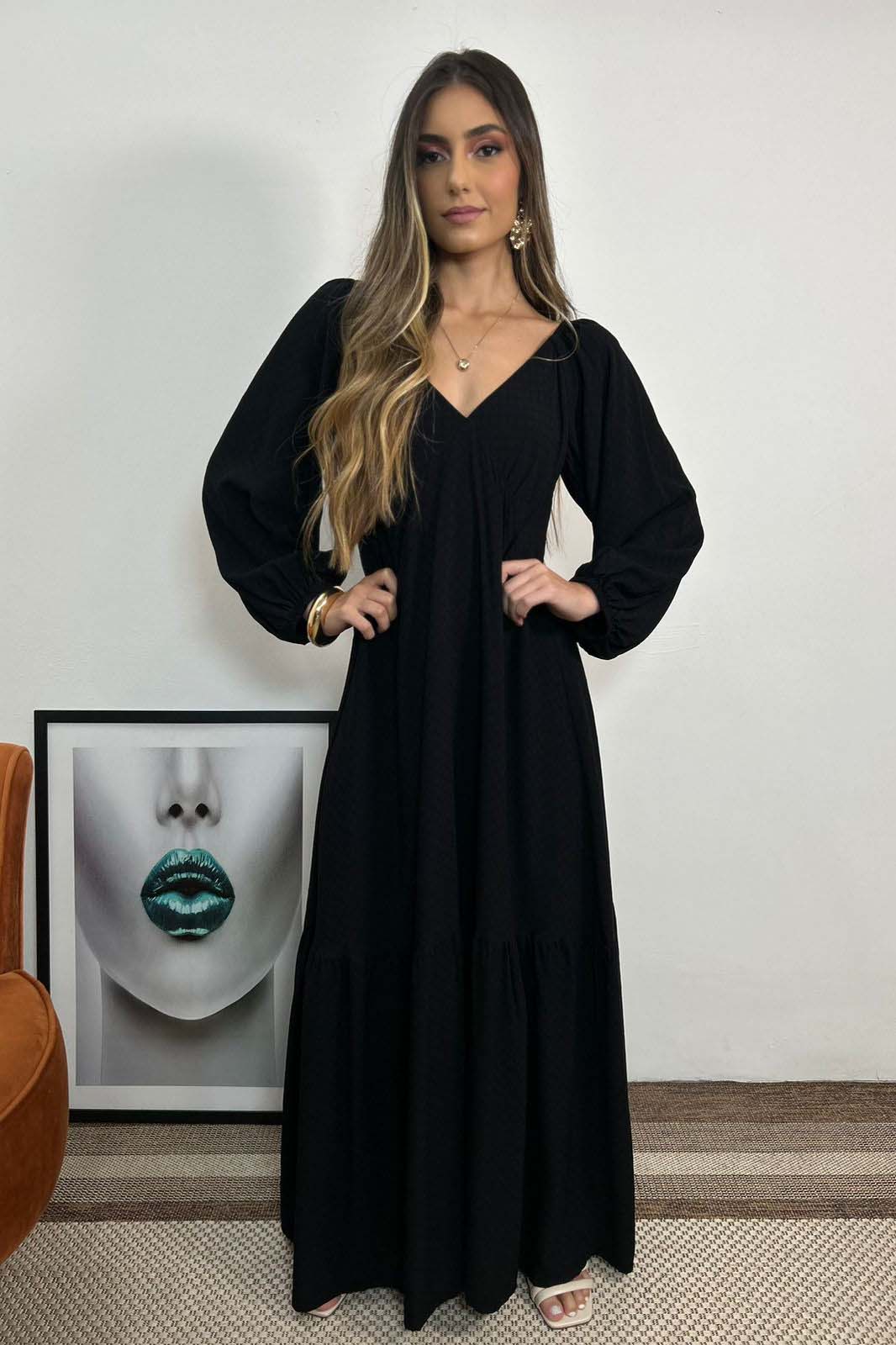 Vestido Carla Manga Longa Preto