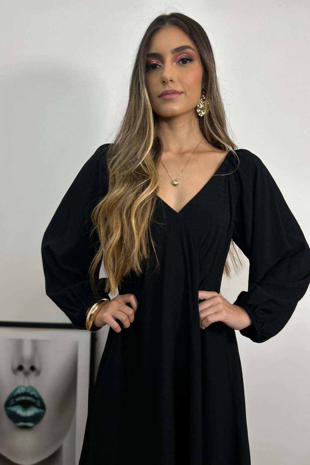 Vestido Carla Manga Longa Preto