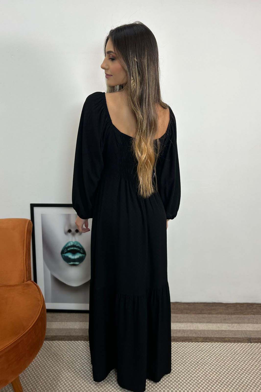 Vestido Carla Manga Longa Preto