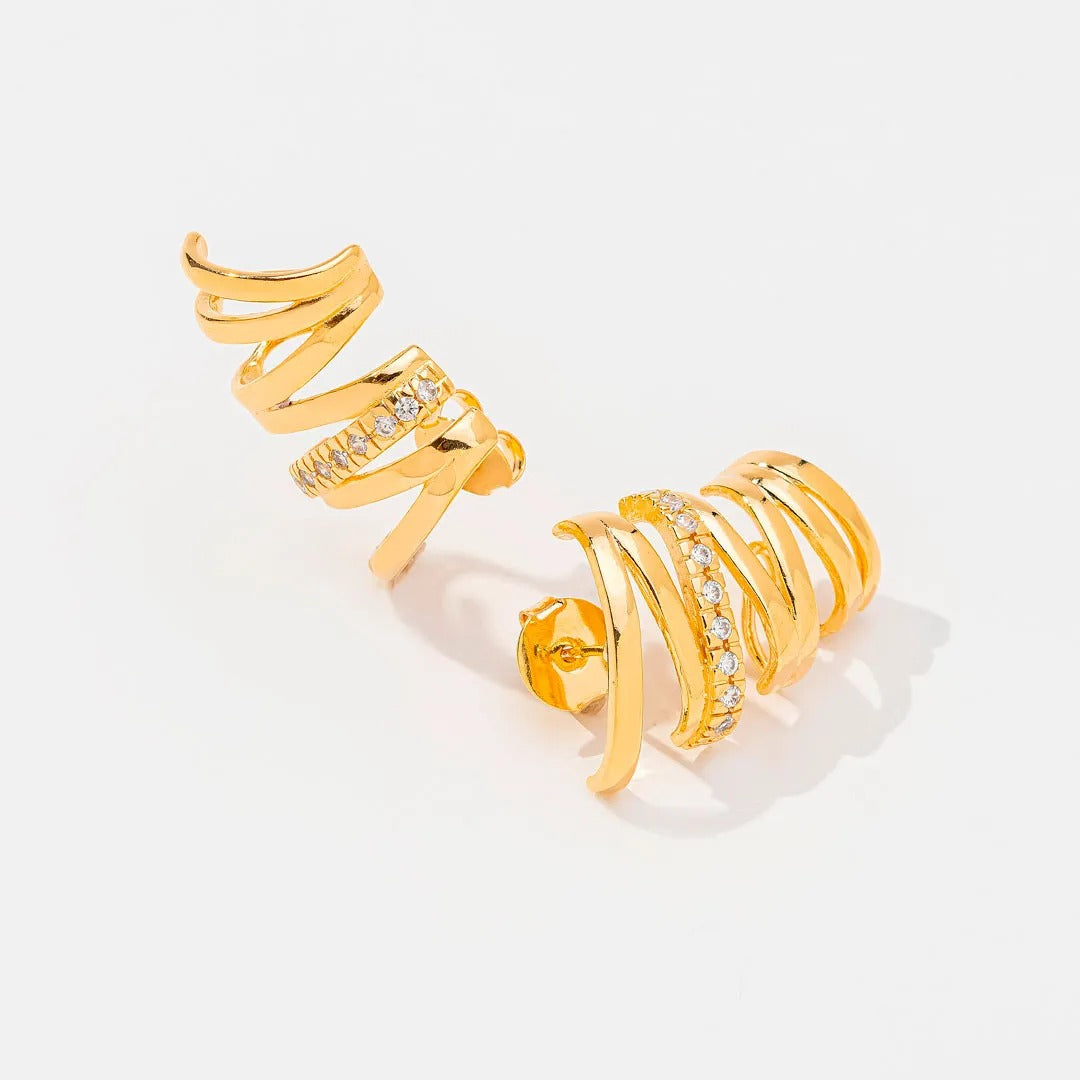Brinco ear cuff maxi cravejado banhado a ouro 18k