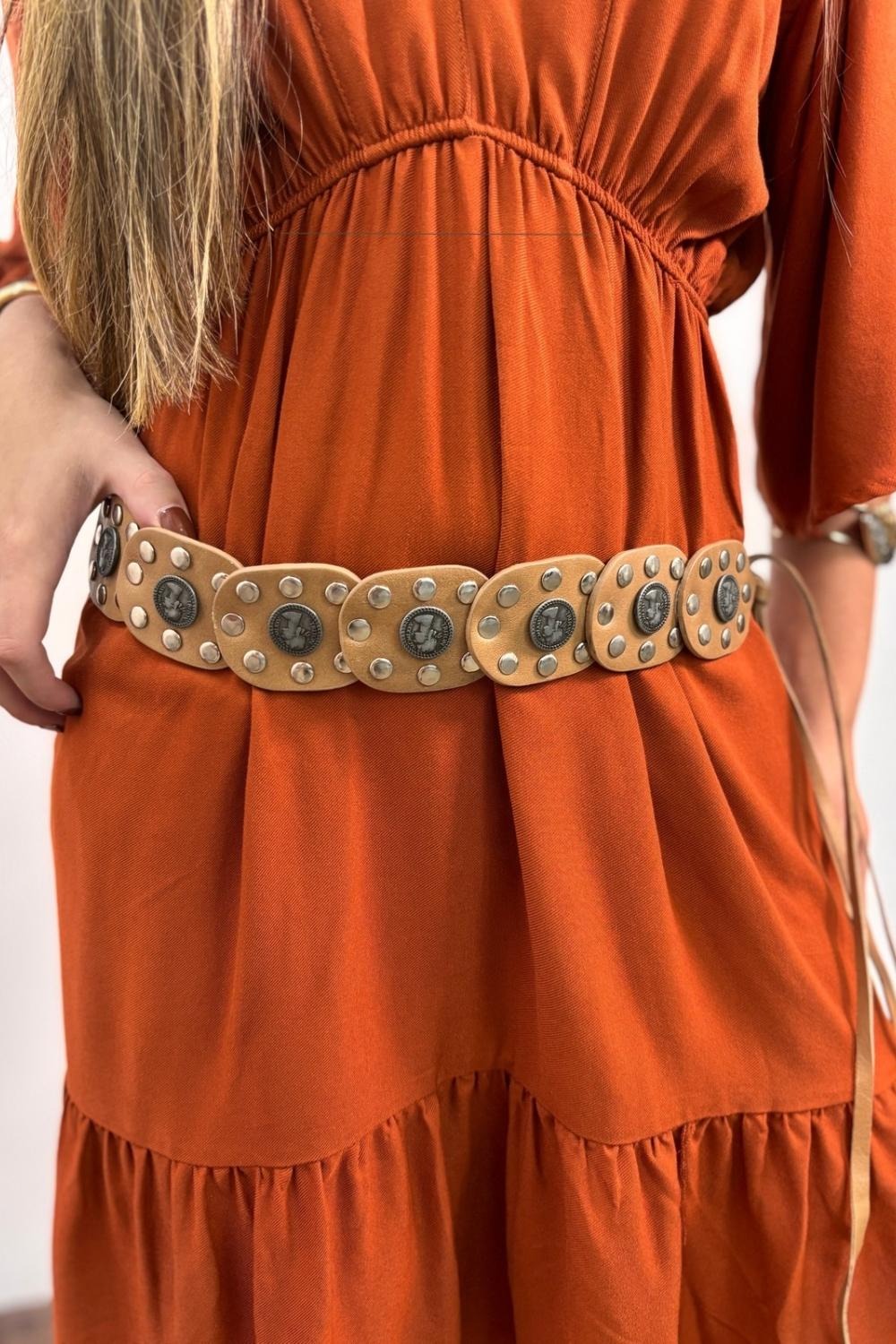 Cinto Boho Moedas Caramelo [AJUSTAVEL DO P AO G2]