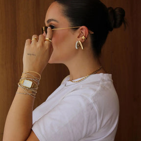 Pulseira corda de violão com bolinhas banhada em ródio branco