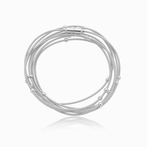 Pulseira corda de violão com bolinhas banhada em ródio branco