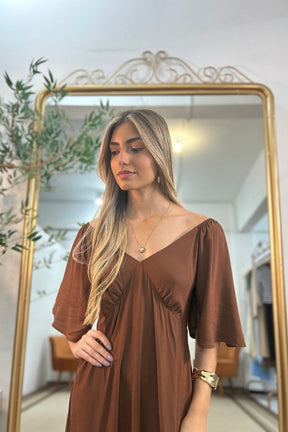 Vestido Carla Manga Longa Marrom