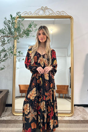 Vestido Carla Marrom Estampado Linha GOLDN [EDIÇÃO LIMITADA]