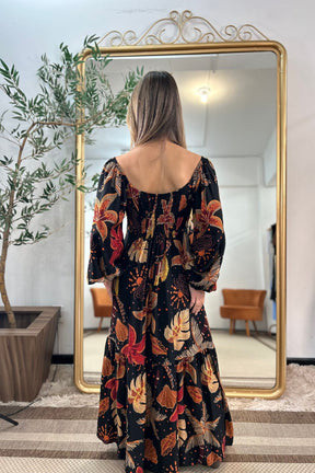 Vestido Carla Marrom Estampado Linha GOLDN [EDIÇÃO LIMITADA]